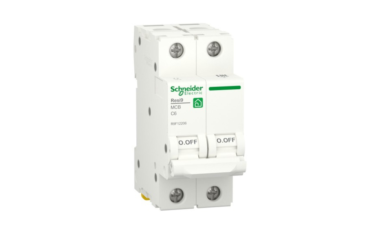 Автоматичний вимикач RESI9 Schneider Electric 6 А, 2P, крива С, 6кА (R9F12206)