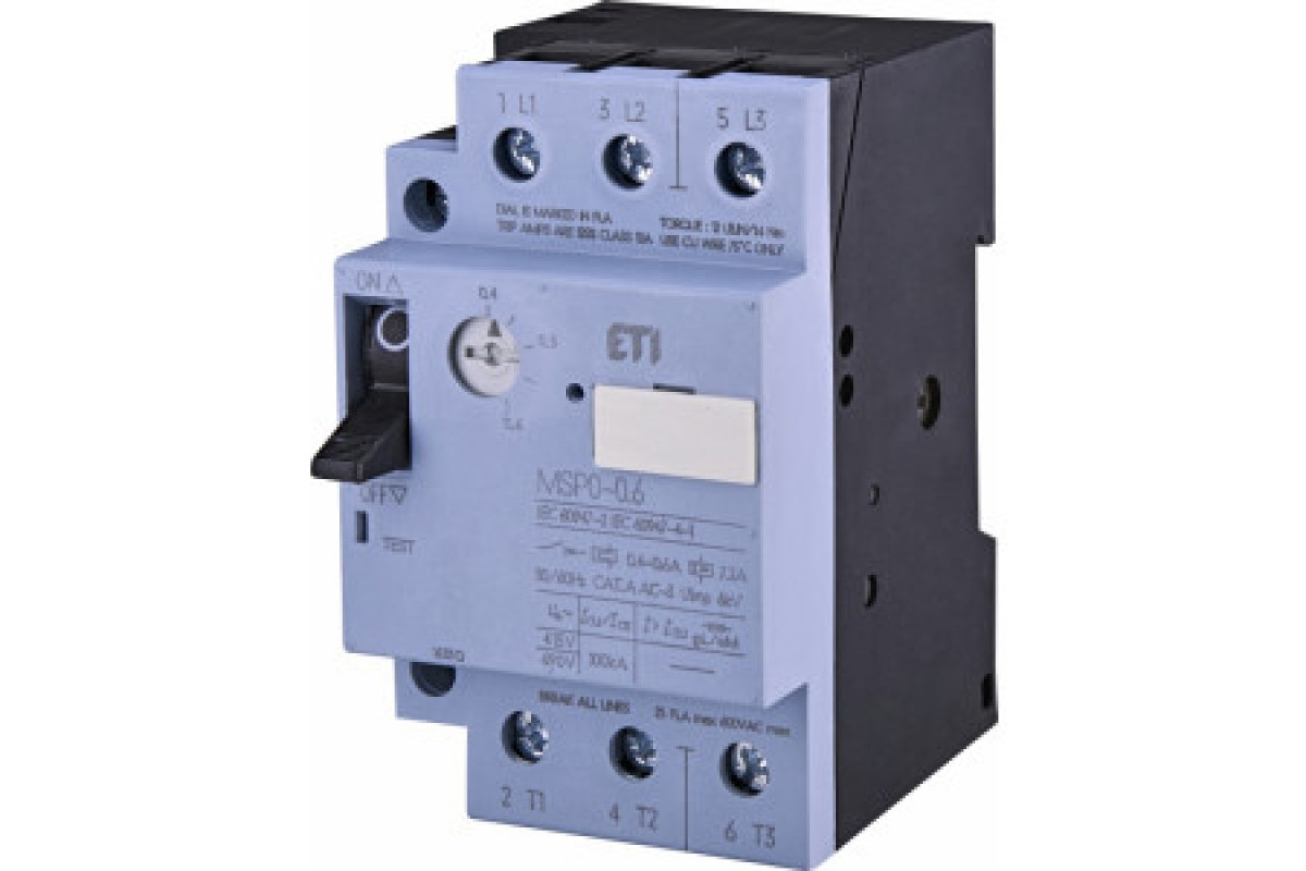 Автоматичний вимикач захисту двигунів MSP0-0,6 (0,12 - 0,18 kW, 0,4 - 0,6A) ETI (004646618)