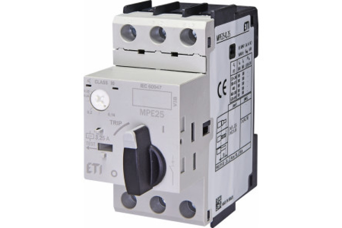 Автоматичний вимикач захисту двигунів MPE25-0,25 (0,06 kW, 0,16 - 0,25A) ETI (004648002)