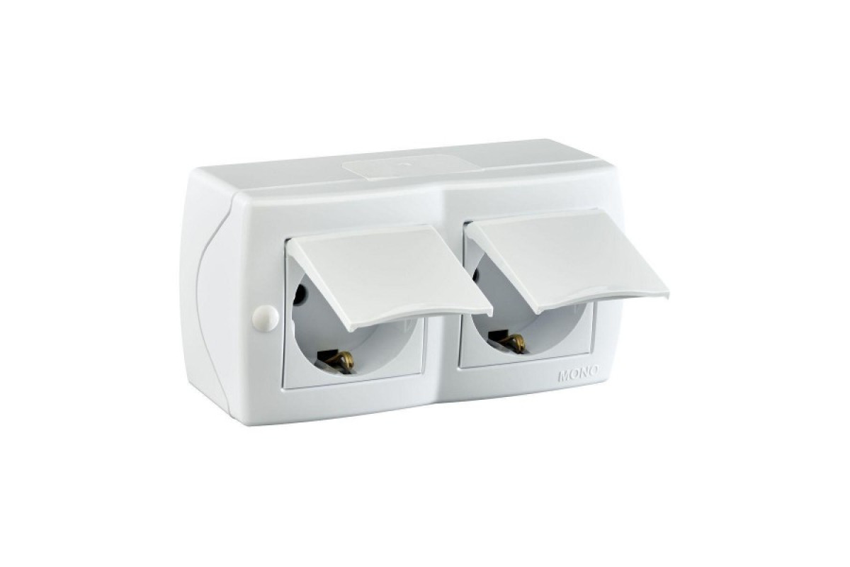 Розетка 2-а з заземленням та кришкою, Mono Electric, OCTANS IP20 (білий) (104-010101-184)
