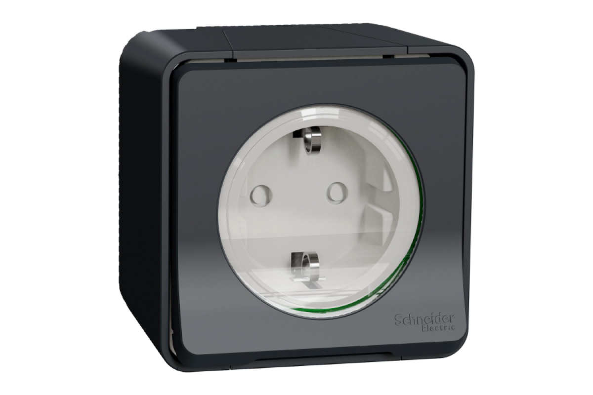 IP55 розетка з заземленням та шторками IP55 Mureva Styl, чорна (MUR36034)