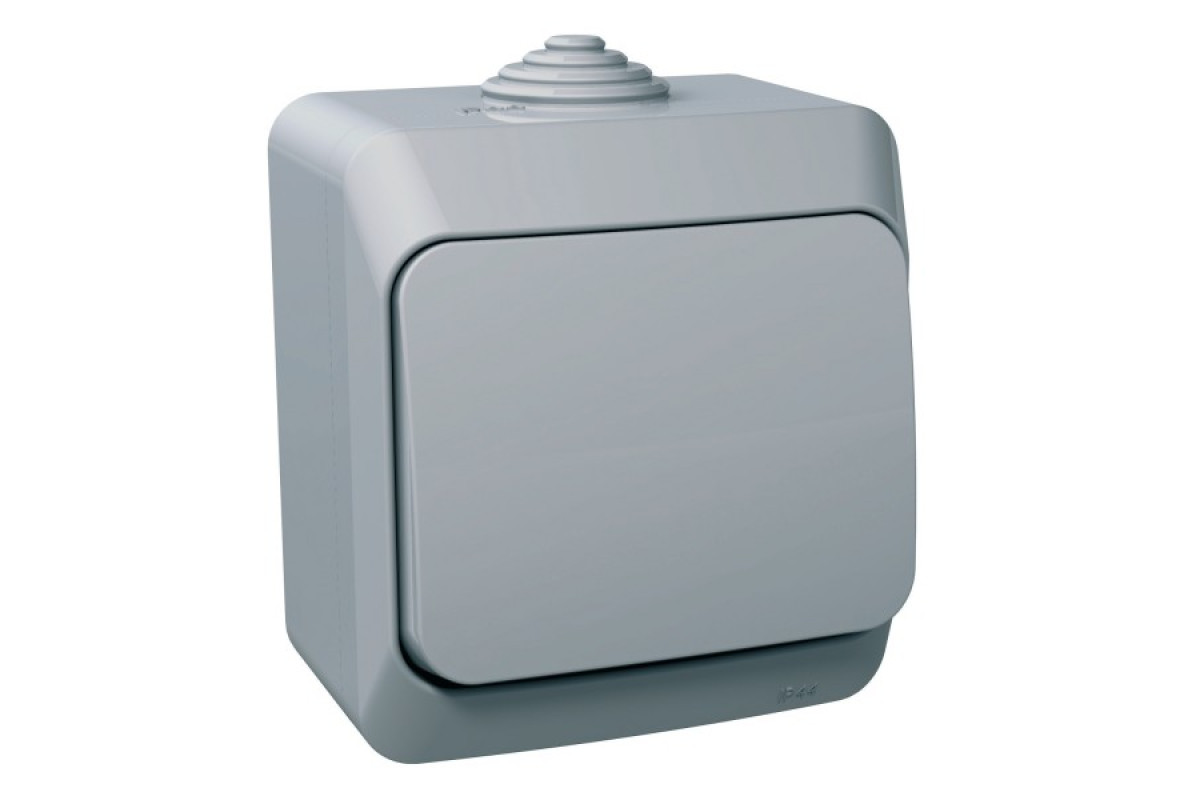 Вимикач 1-клавішний IP44 Cedar Plus, накладний монтаж, сірий (WDE000610)