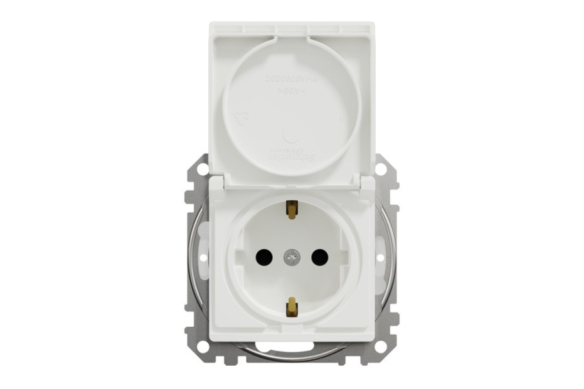 Розетка з заземлення, зі шторками, та з кришкою IP44 Білий Sedna Design (SDD211024)