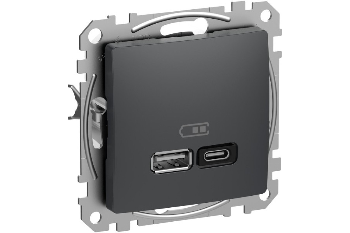 USB розетка A+C, 3 A, 45 Вт, Антрацит Sedna Design (SDD114404)