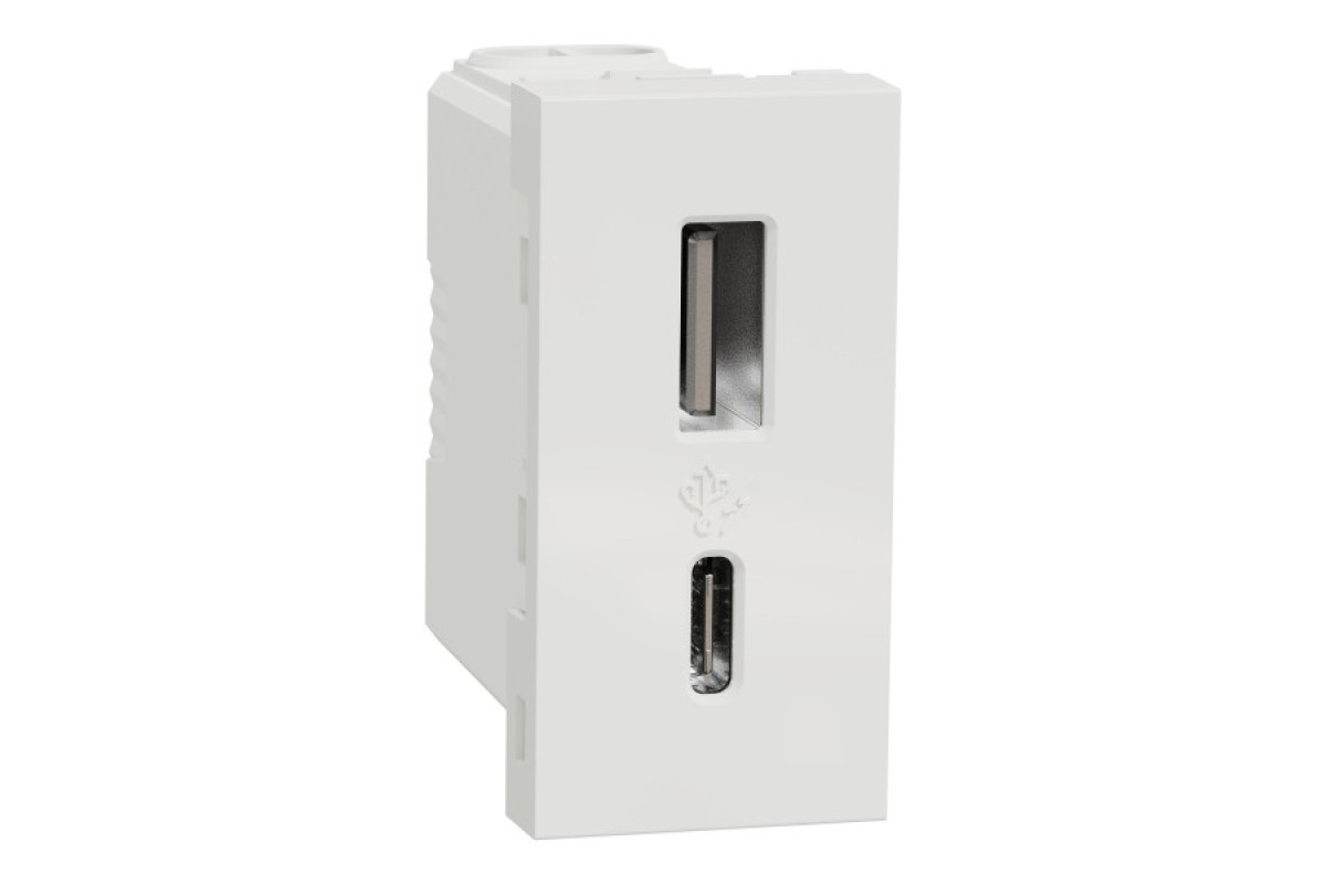 USB, New Unica, 1 модуль, тип A+C, 12 Вт, білий (NU301618)