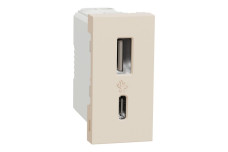 USB, New Unica, 1 модуль, тип A+C, 12 Вт, бежевий (NU301644)