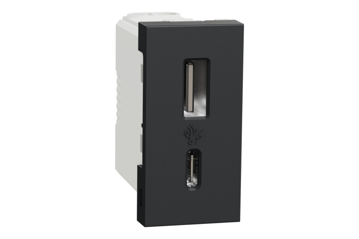 USB, New Unica, 1 модуль, тип A+C, 12 Вт, антрацит (NU301654)
