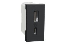 USB, New Unica, 1 модуль, тип A+C, 12 Вт, антрацит (NU301654)