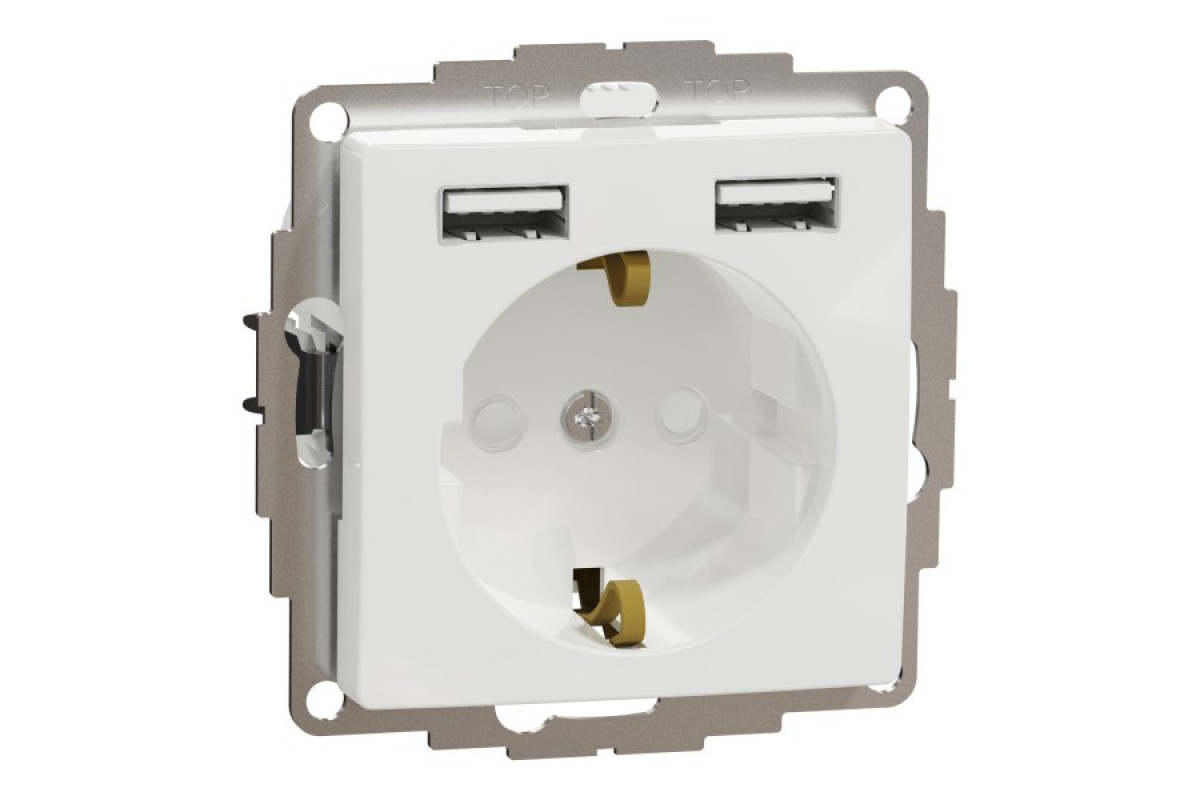 Розетка з заземленням + 2 USB тип А Білий Sedna Design (SDD111052)