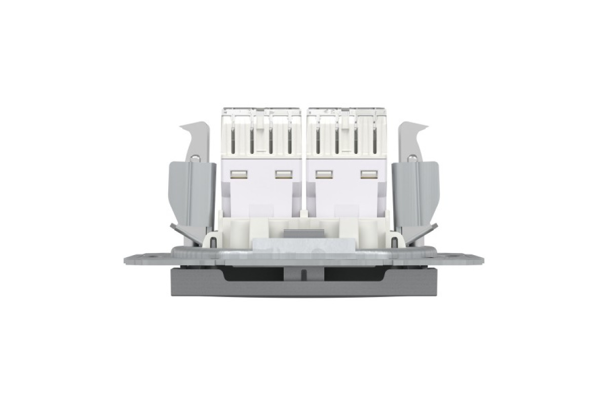 Розетка комп'ютерна RJ45 UTP категорія 5Е подвійна Asfora Сталь (EPH4400162)