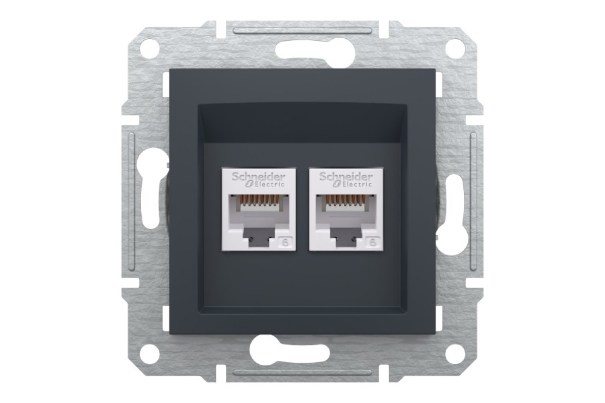 Розетка комп'ютерна RJ45 UTP категорія 6 подвійна Asfora Антрацит (EPH4800171)