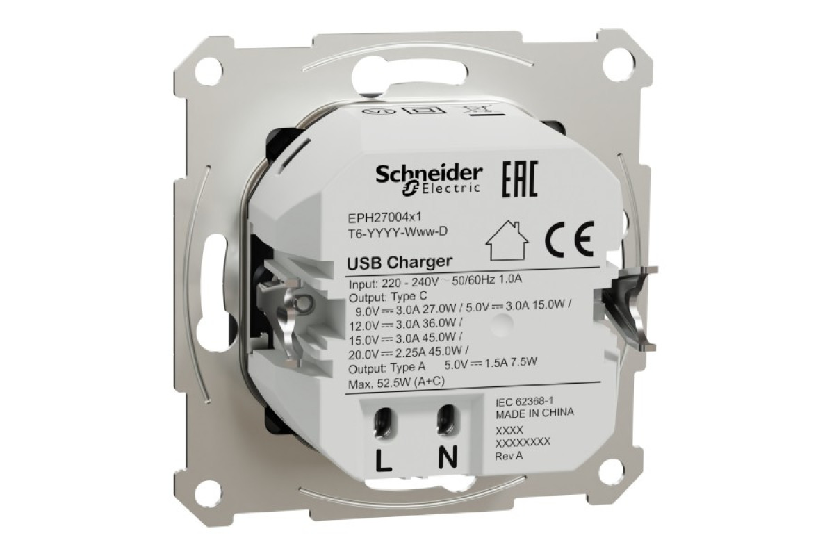 USB розетка А+С, 3 А, 45 Вт, антрацит (EPH2700471)