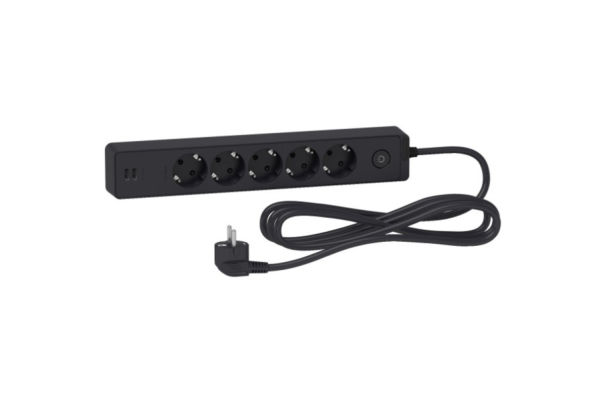 Подовжувач на 5 розеток з заземленням +2*USB чорн. 3 м (ST945U3B)