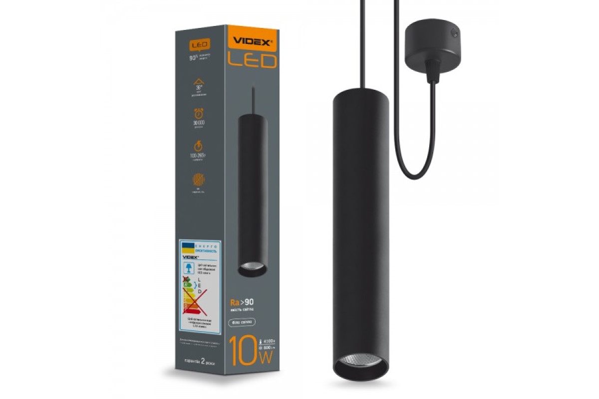 LED світильник підвісний накладний VIDEX 10W 4100K чорний (VL-SP-10034B) 26483