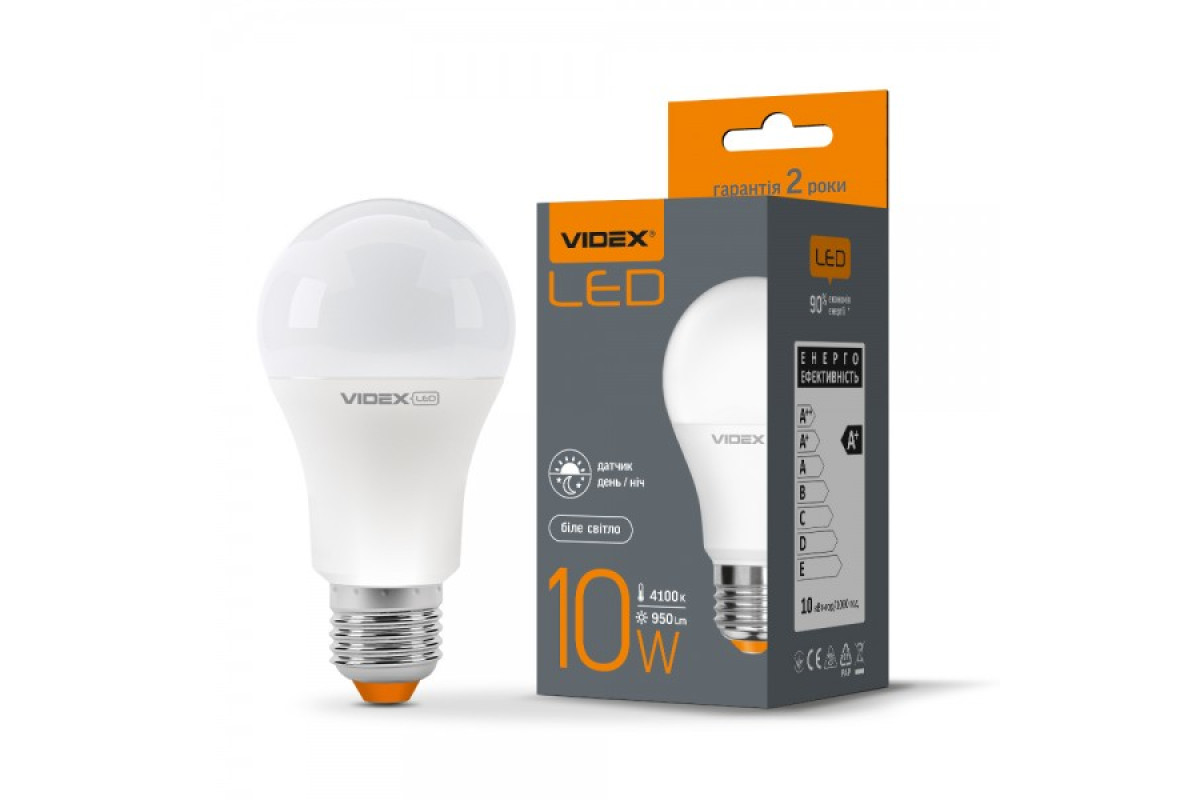 "Сенсор" LED лампа VIDEX A60e 10W E27 4100K з сенсором освітленості (VL-A60e-10274-N)