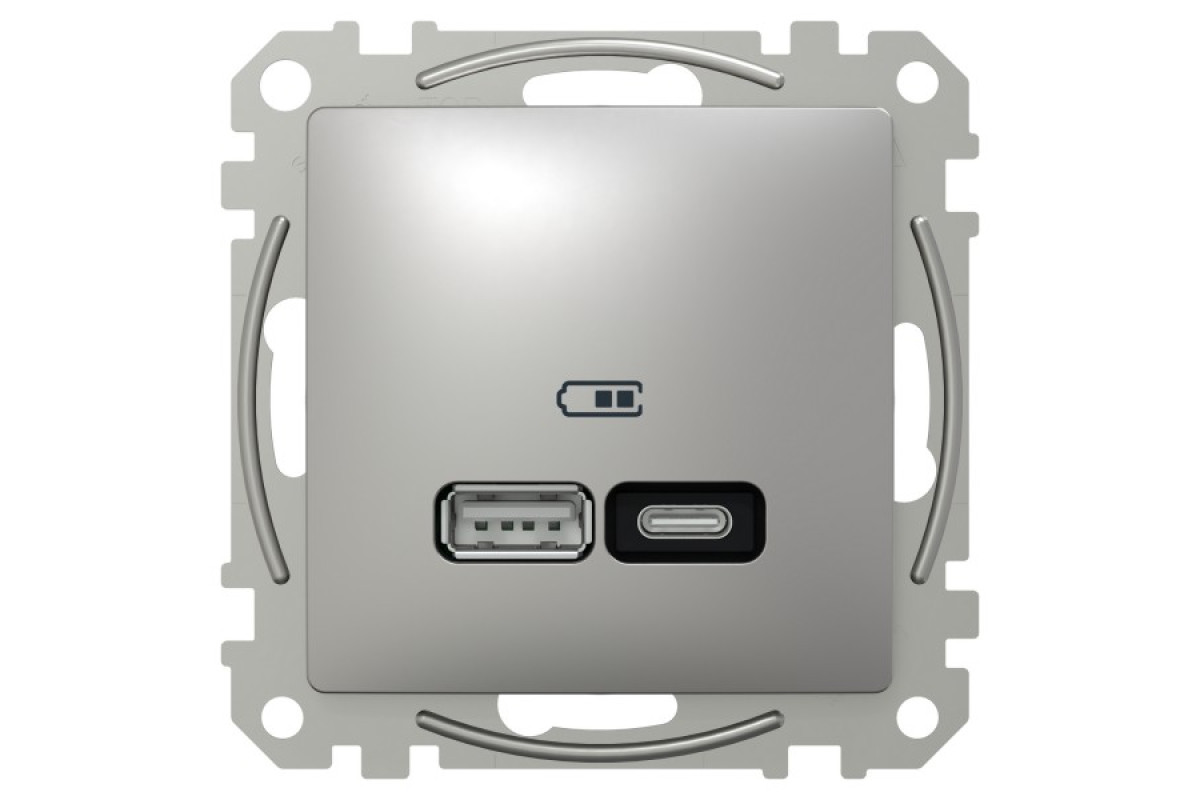 USB розетка, Sedna Design & Elements, тип A+C, 3 A, 21 Вт, алюміній (SDD113405)