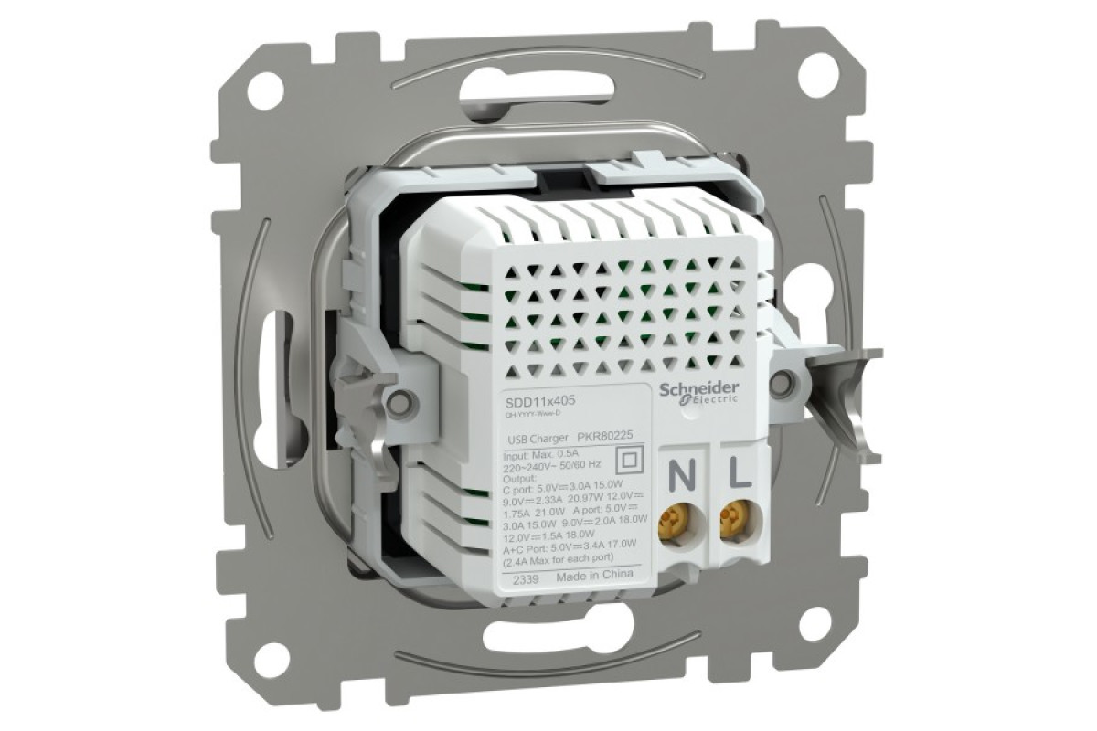 USB розетка, Sedna Design & Elements, тип A+C, 3 A, 21 Вт, алюміній (SDD113405)