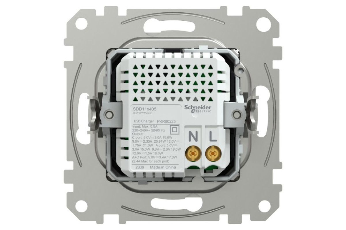 USB розетка, Sedna Design & Elements, тип A+C, 3 A, 21 Вт, алюміній (SDD113405)