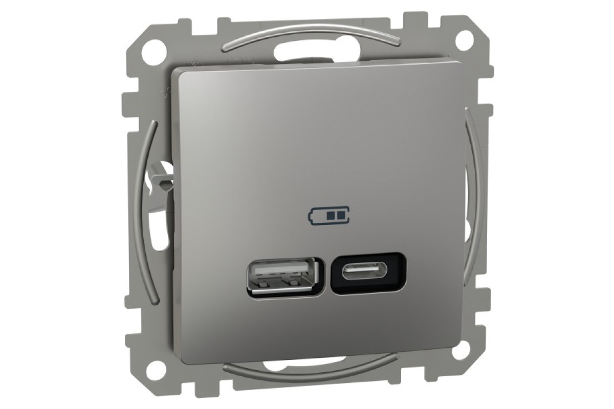 USB розетка, Sedna Design & Elements, тип A+C, 3 A, 21 Вт, алюміній (SDD113405)