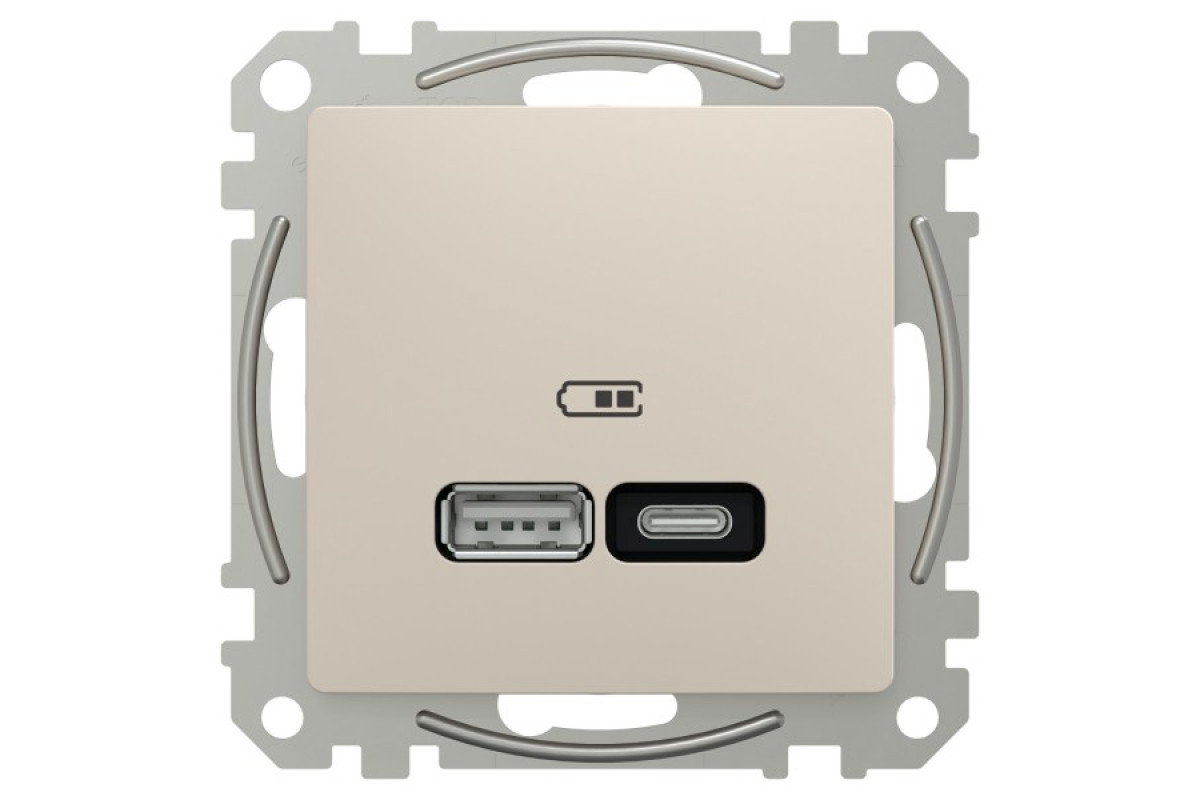 USB розетка, Sedna Design & Elements, тип A+C, 3 A, 21 Вт, бежевий (SDD112405)