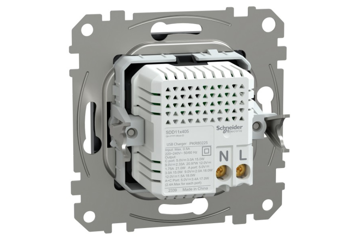 USB розетка, Sedna Design & Elements, тип A+C, 3 A, 21 Вт, чорний (SDD114405)