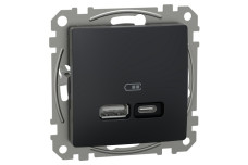 USB розетка, Sedna Design & Elements, тип A+C, 3 A, 21 Вт, чорний (SDD114405)
