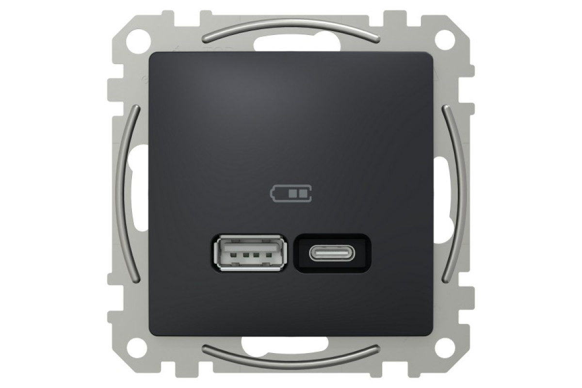 USB розетка, Sedna Design & Elements, тип A+C, 3 A, 21 Вт, чорний (SDD114405)