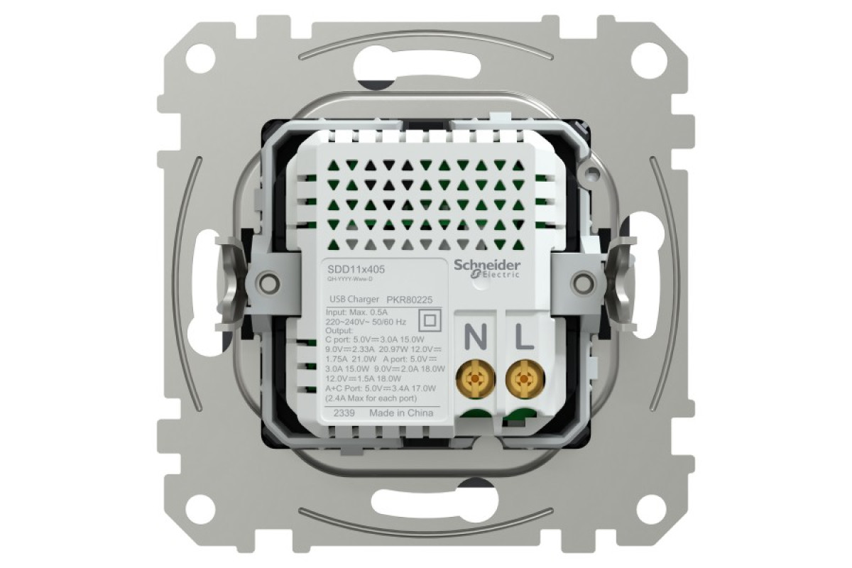 USB розетка, Sedna Design & Elements, тип A+C, 3 A, 21 Вт, чорний (SDD114405)