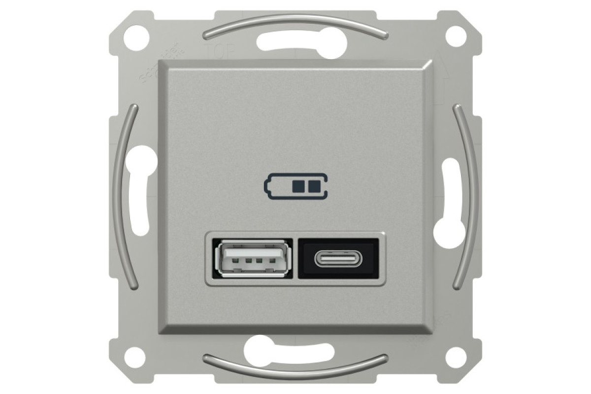 Подвійний зарядний пристрій USB, Asfora, тип A+C, 21 Вт, механізм з супортом, алюміній (EPH2700561)