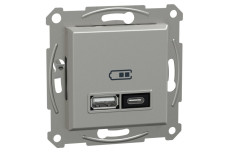 Подвійний зарядний пристрій USB, Asfora, тип A+C, 21 Вт, механізм з супортом, алюміній (EPH2700561)