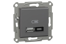 Подвійний зарядний пристрій USB, Asfora, тип A+C, 21 Вт, механізм з супортом, антрацит (EPH2700571)