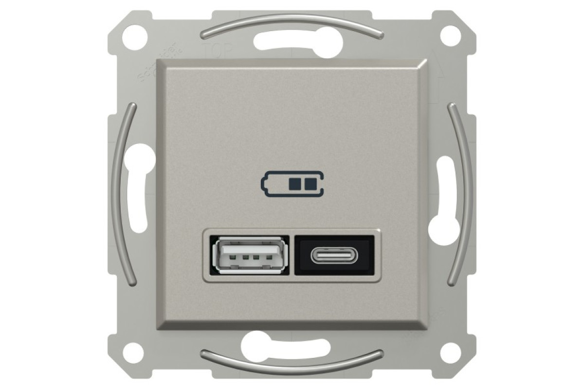 Подвійний зарядний пристрій USB, Asfora, тип A+C, 21 Вт, механізм з супортом, бронза (EPH2700569)