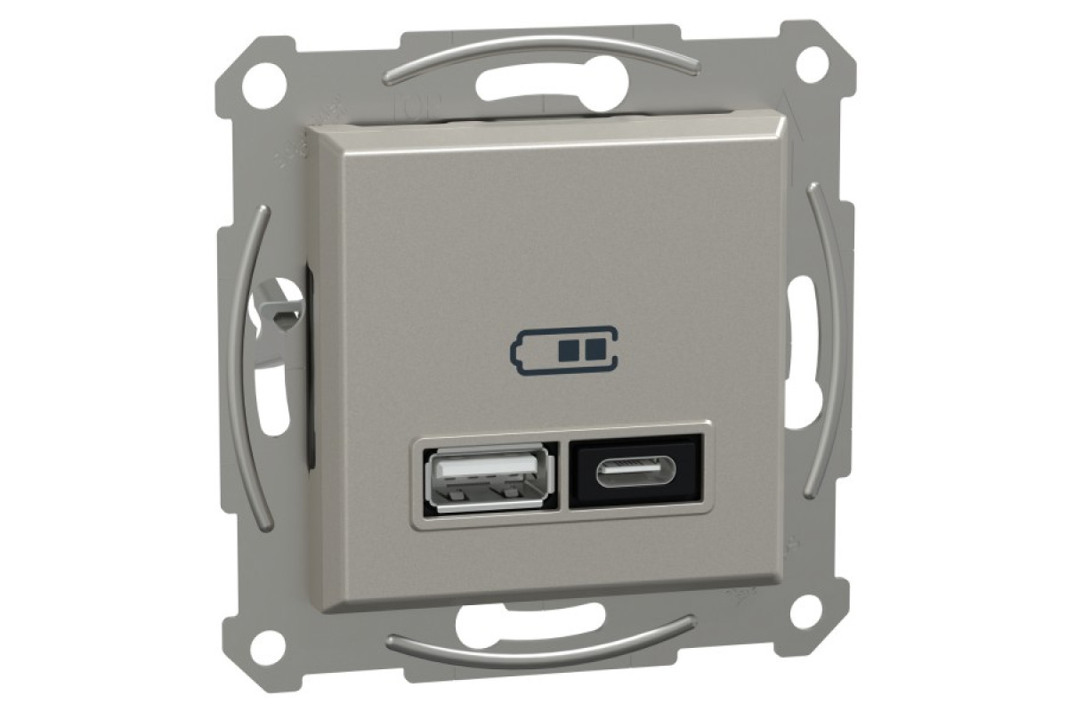 Подвійний зарядний пристрій USB, Asfora, тип A+C, 21 Вт, механізм з супортом, бронза (EPH2700569)