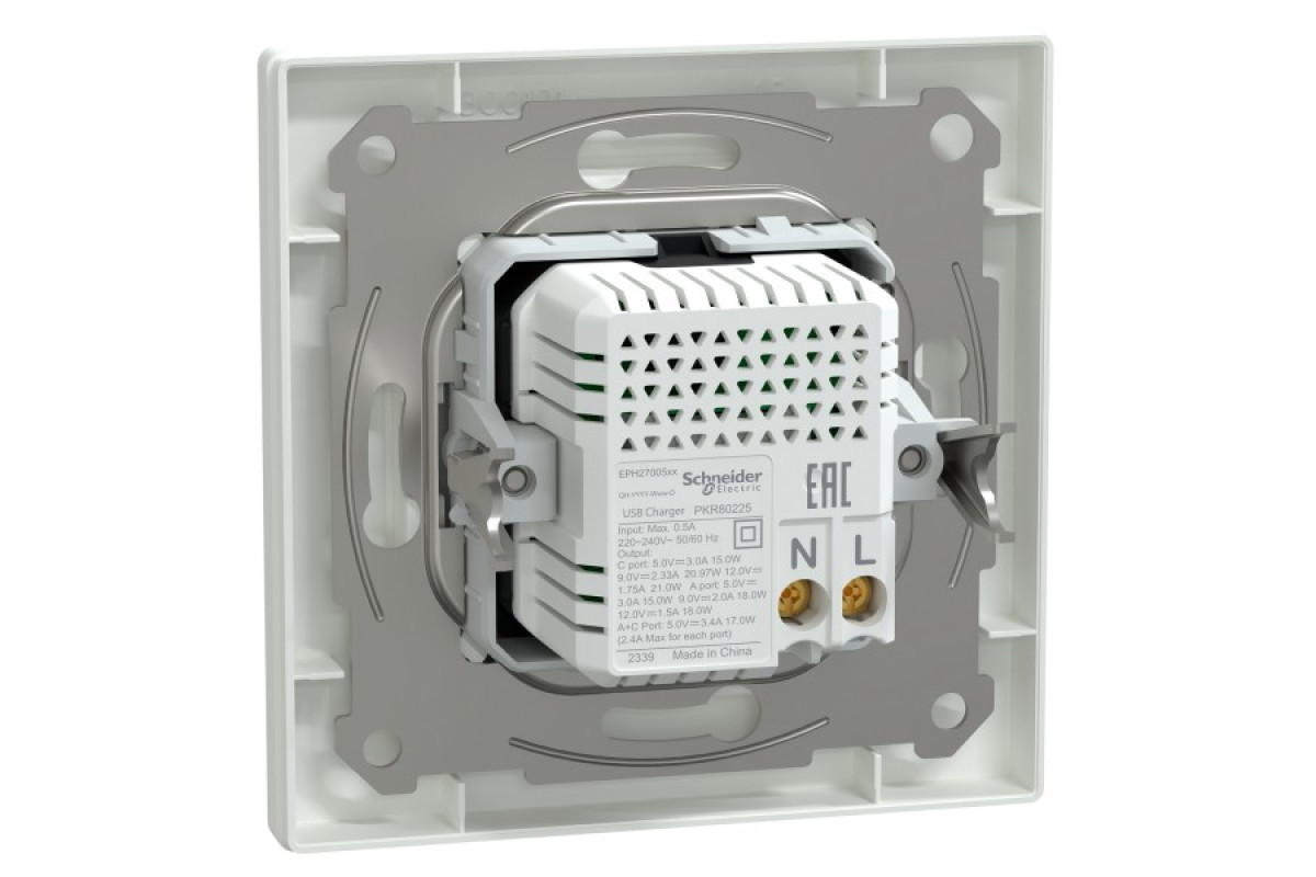 Подвійний зарядний пристрій USB, Asfora, тип A+C, 21 Вт, у комплекті, білий (EPH2700521)