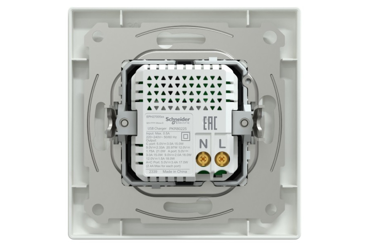 Подвійний зарядний пристрій USB, Asfora, тип A+C, 21 Вт, у комплекті, білий (EPH2700521)