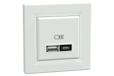 Подвійний зарядний пристрій USB, Asfora, тип A+C, 21 Вт, у комплекті, білий (EPH2700521)