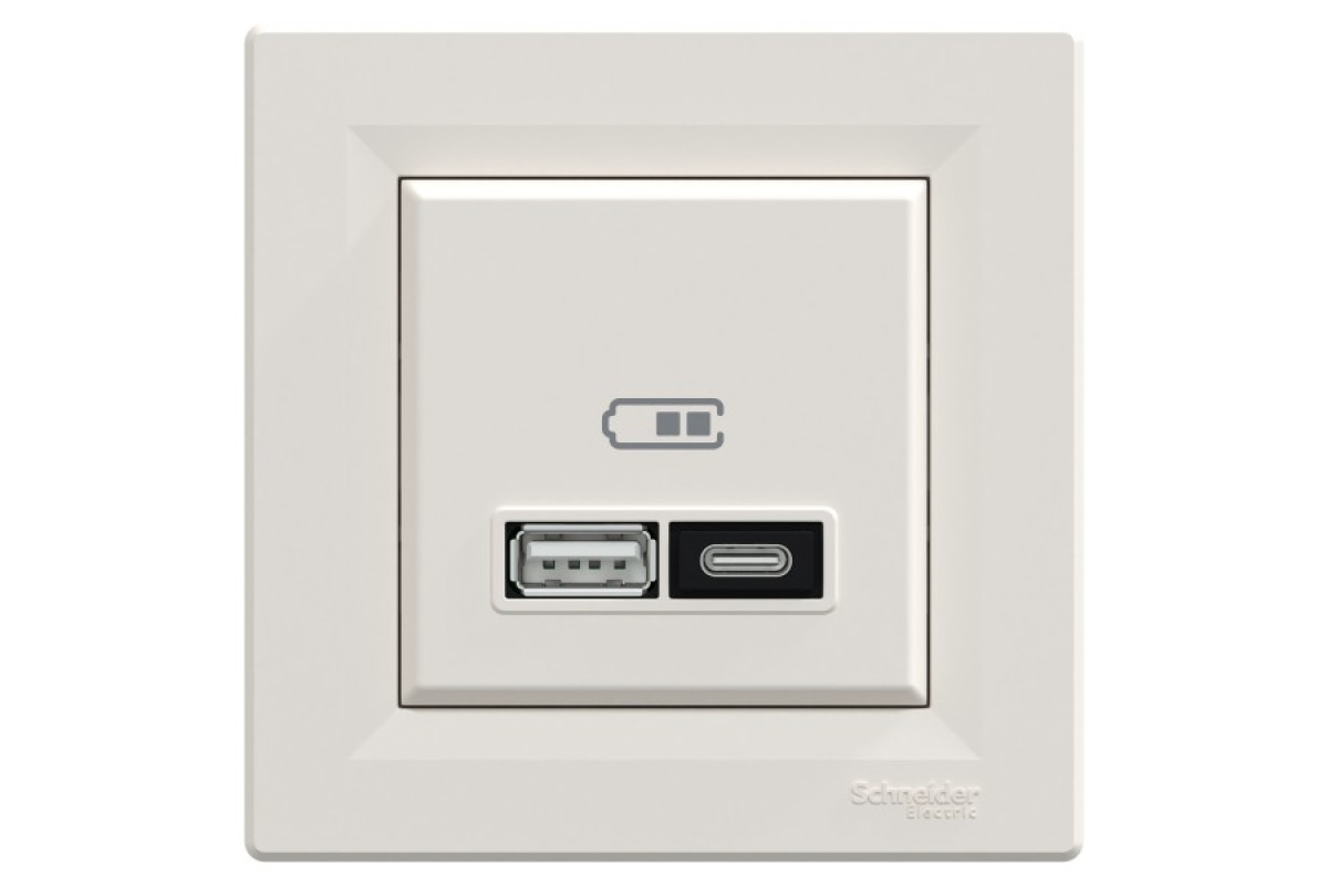 Подвійний зарядний пристрій USB, Asfora, тип A+C, 21 Вт, у комплекті, кремовий (EPH2700523)