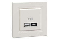 Подвійний зарядний пристрій USB, Asfora, тип A+C, 21 Вт, у комплекті, кремовий (EPH2700523)