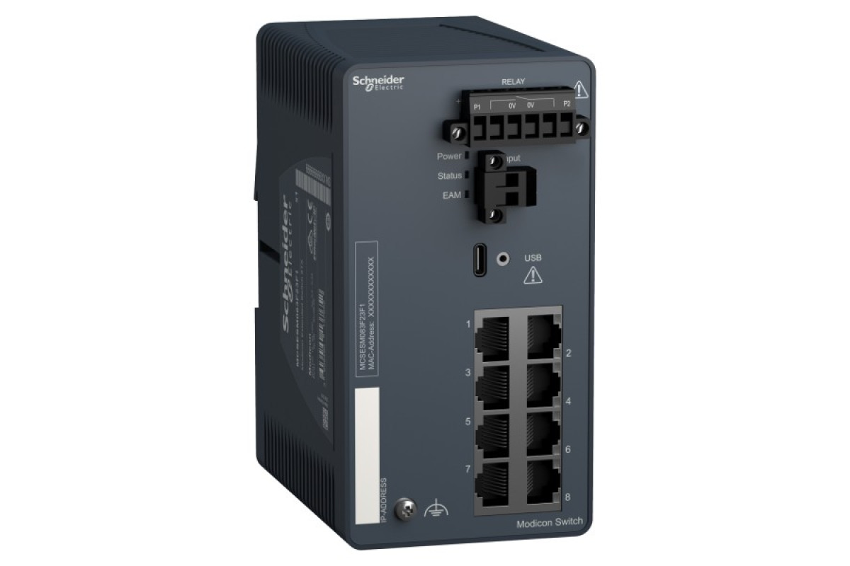 Керований мережевий комутатор Modicon Extended, 8 портів для мідного кабелю (MCSESM083F23F1)