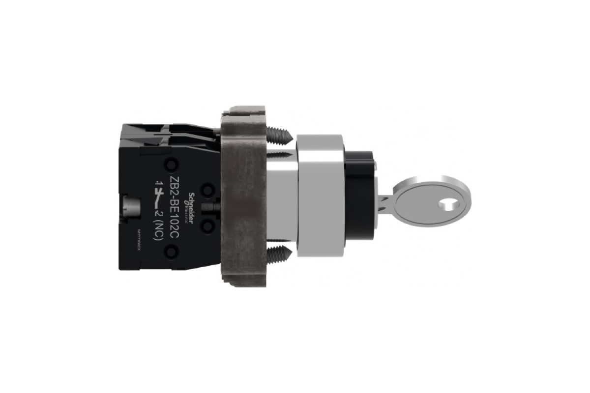 Ключовий перемикач, Easy Harmony XB2, метал, чорний, 22 мм, 2 положення, з фіксацією, 2 сторони висувні, 1NO + 1NC (XB2BG45C)