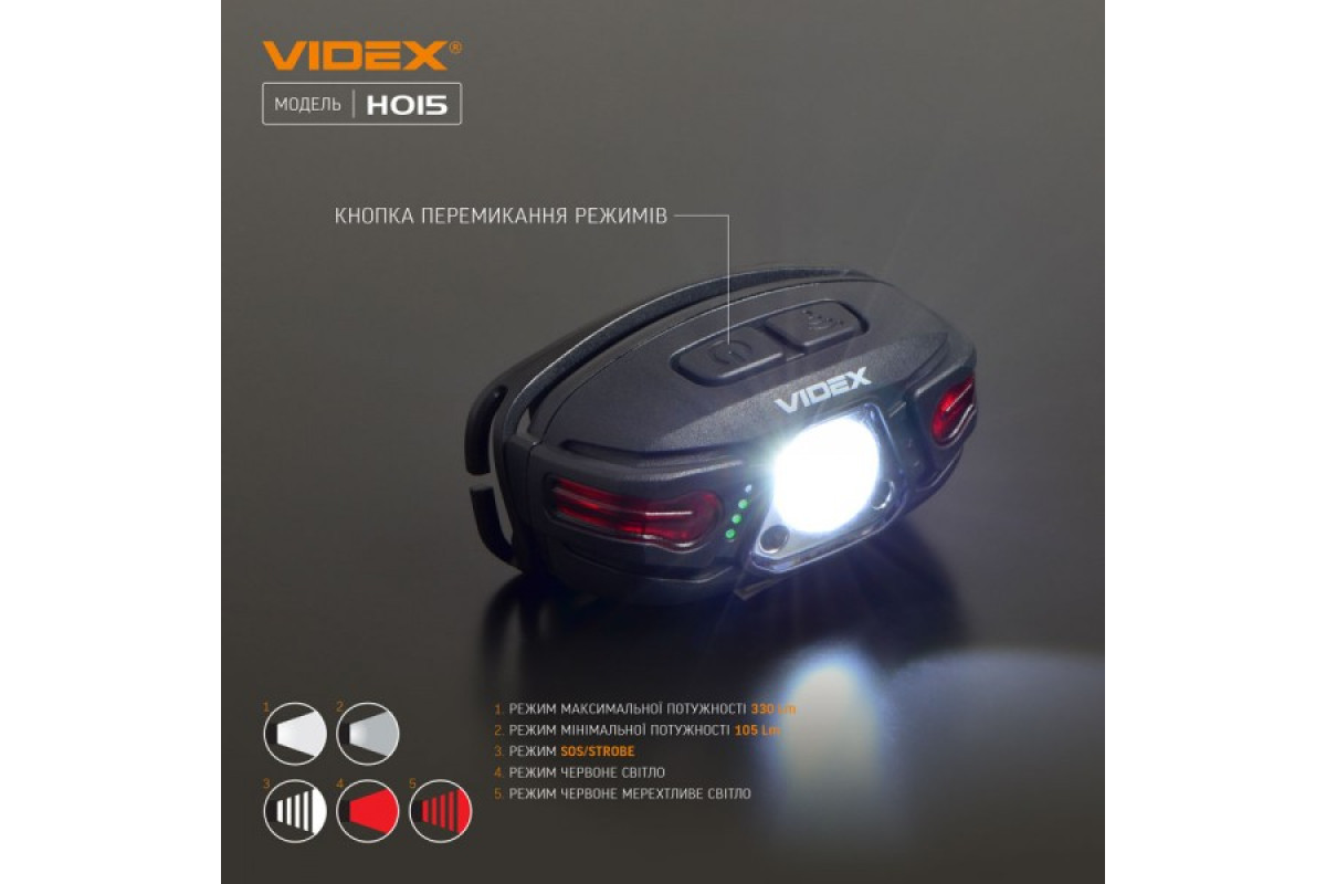 Налобний світлодіодний ліхтарик VIDEX VLF-H015 330Lm 5000K (VLF-H015)