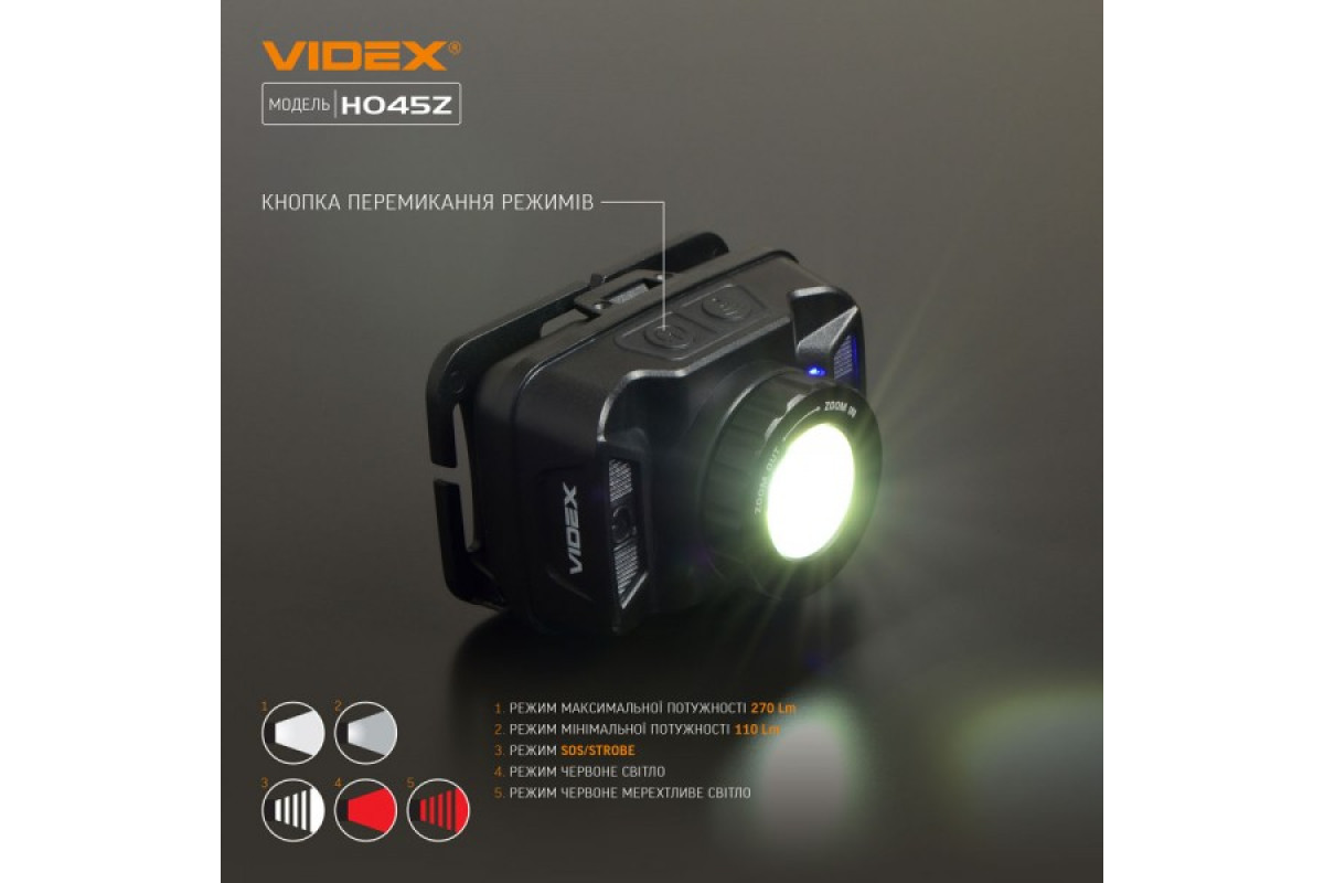 Налобний світлодіодний ліхтарик VIDEX VLF-H045Z 270Lm 5000K (VLF-H045Z)