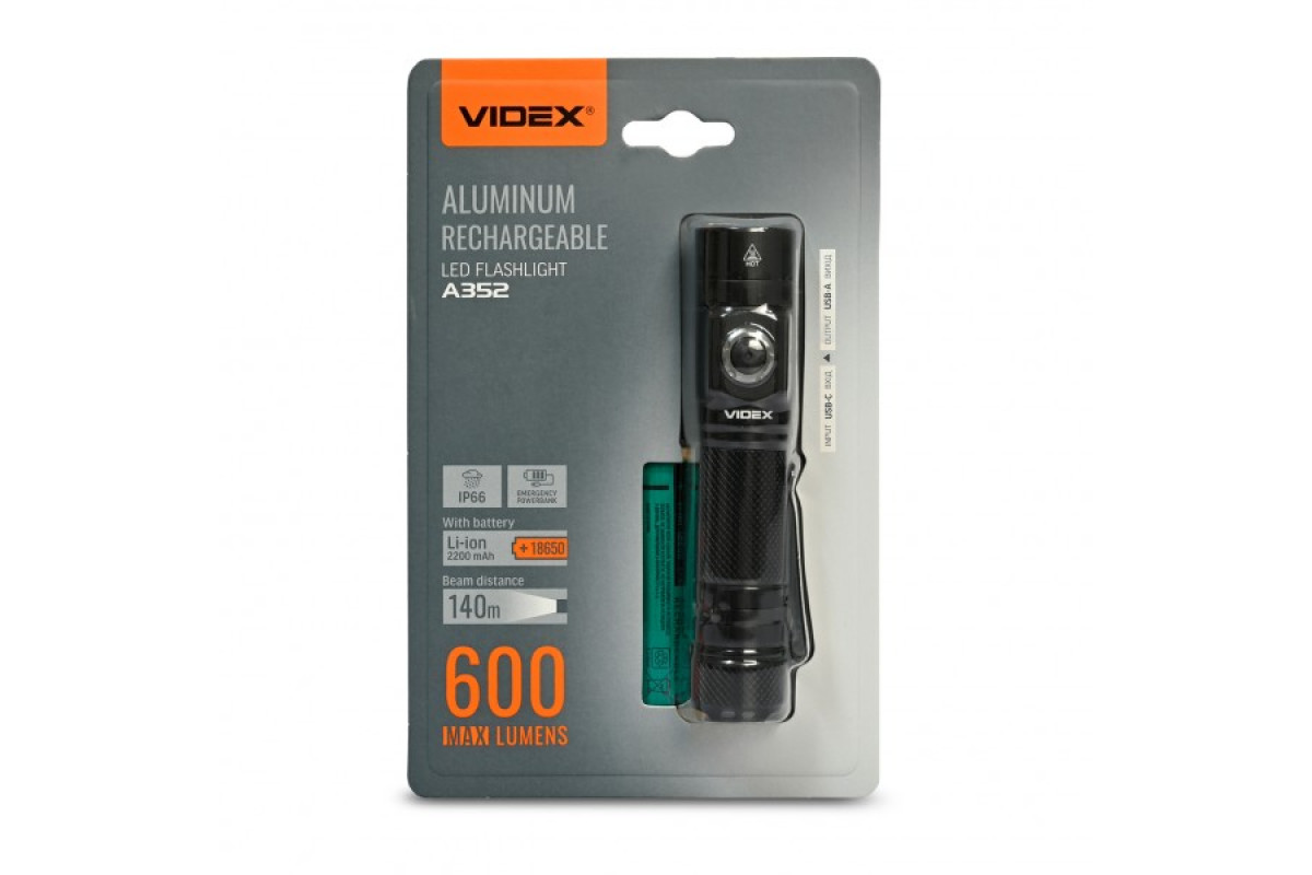 Портативний світлодіодний ліхтарик VIDEX 600Lm 5000K (VLF-A352)