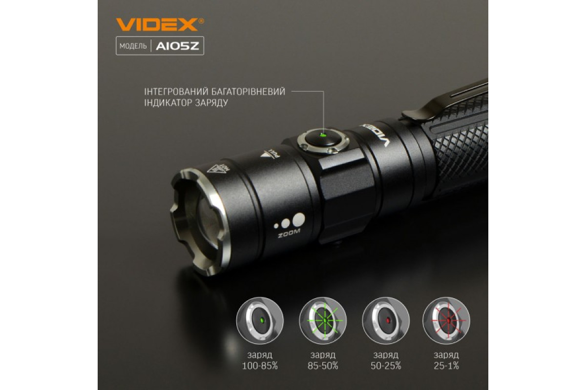 Портативний світлодіодний ліхтарик VIDEX VLF-A105Z 1200Lm 5000K (VLF-A105Z)