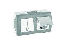 Вимикач двокл.+розетка з заземленням та кришкою, Mono Electric, OCTANS IP 20 (сірий) (104-020001-187)