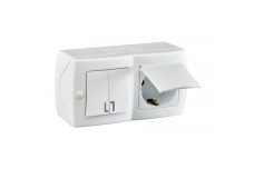 Вимикач двоклав.прохідний+розетка з заземлен. та кришкою, Mono Electric, OCTANS IP 20 (білий) (104-010101-187)
