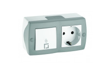 Вимикач одноклав. прохідний+розетка з заземленням, Mono Electric, OCTANS IP 20 (сірий) (104-020001-186)