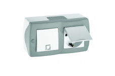 Вимикач одноклавішний + розетка з заземленням та кришкою, Mono Electric, OCTANS IP 20 (сірий) (104-020001-183)