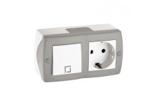 Вимикач одноклавішний + розетка з заземленням, Mono Electric, OCTANS IP 20 (сірий) (104-020001-180)