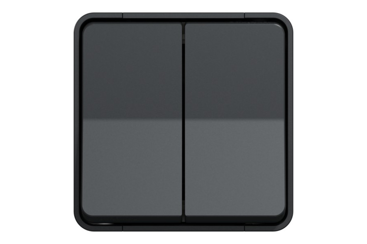 Двоклавішний перемикач IP55 Mureva Styl, сх.6+6, поверх. монтаж, чорний (MUR35022)